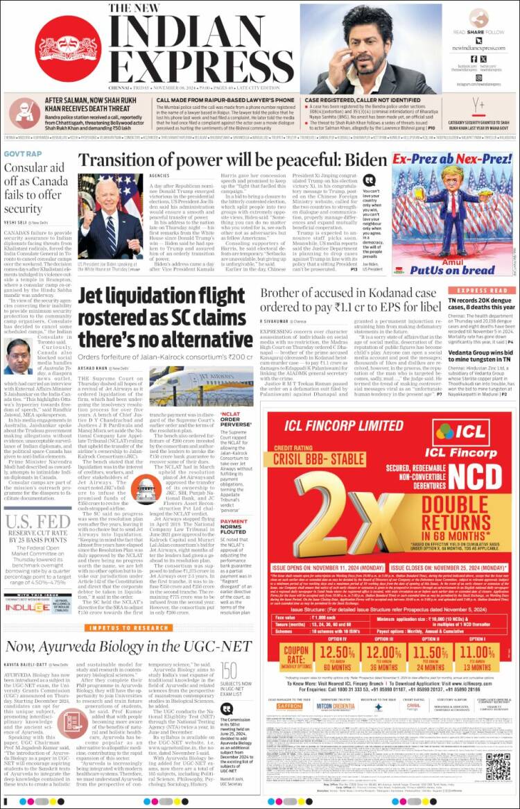 Portada de New Indian Express (India)