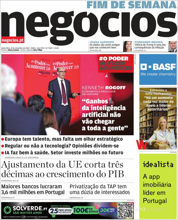 Portada de Jornal de Negócios (Portugal)