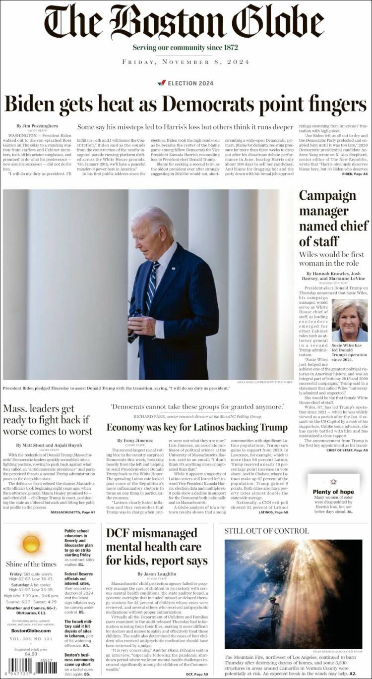 Portada de Boston Globe (USA)