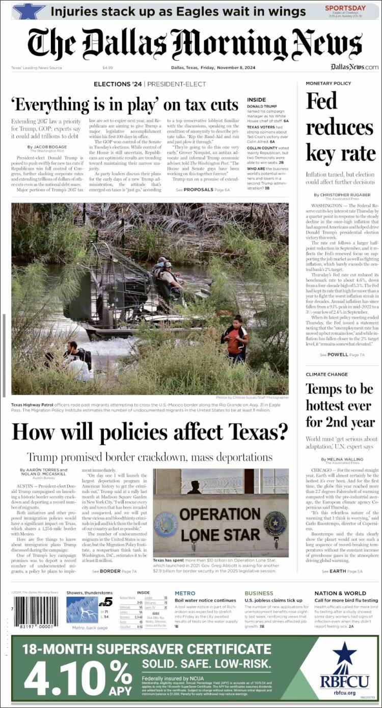 Portada de Dallas Morning News (USA)