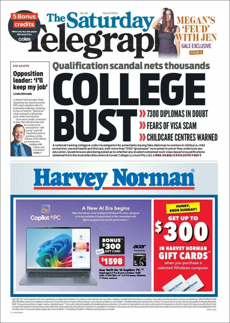 Portada de The Daily Telegraph (Australia)