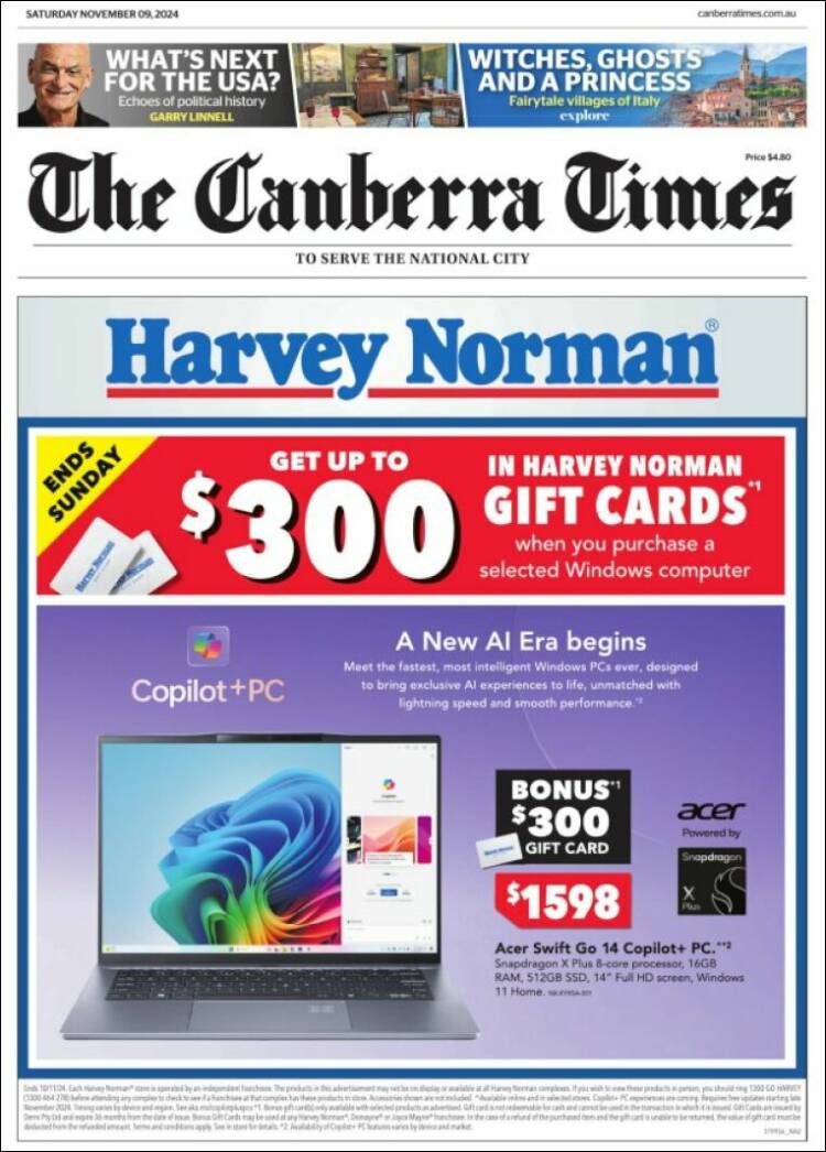 Portada de The Canberra Times (Australia)