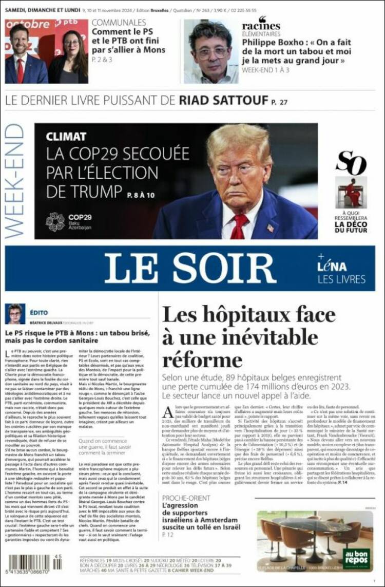 Portada de Le Soir (B&eacute;lgica)