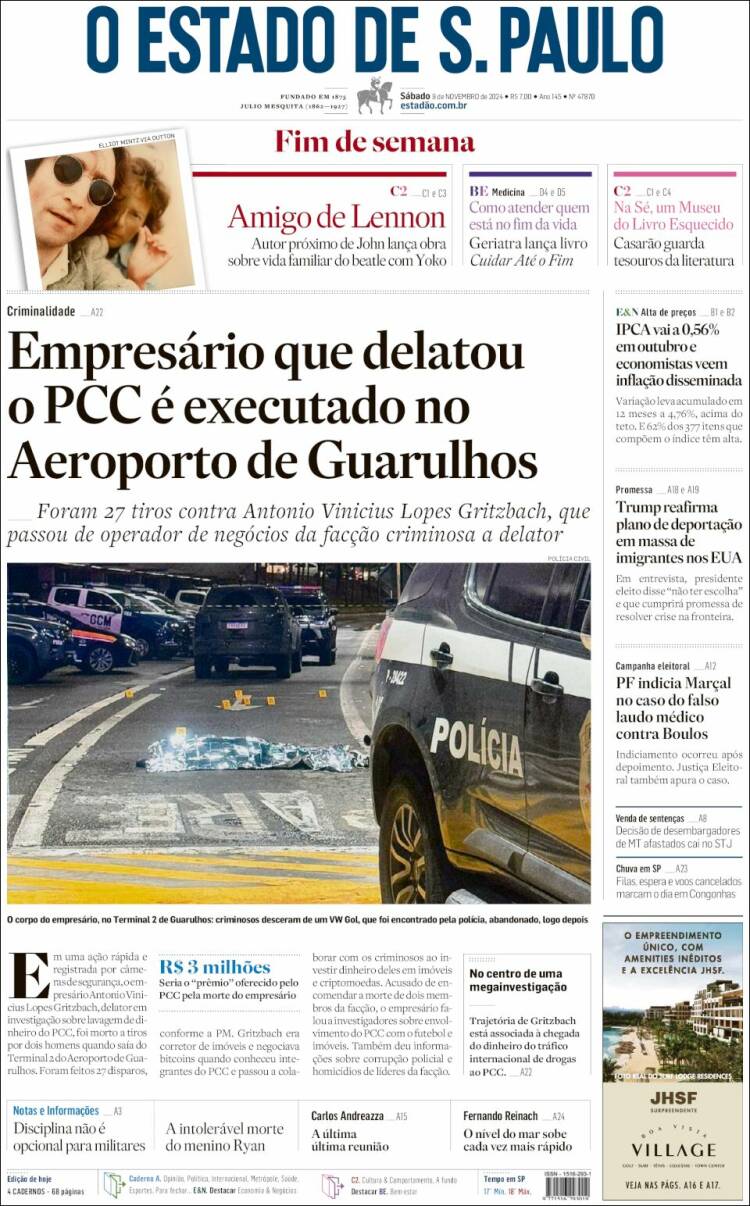 Portada de O Estado de São Paulo (Brasil)