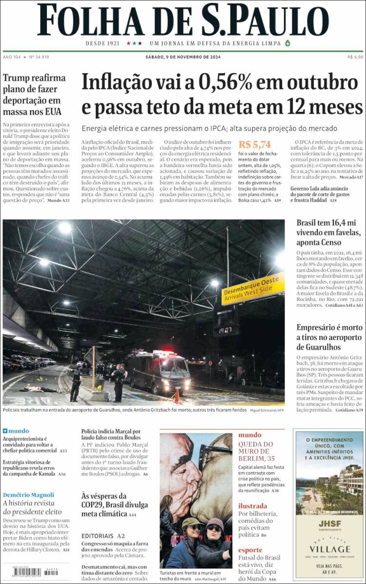 Portada de Folha de São Paulo (Brasil)