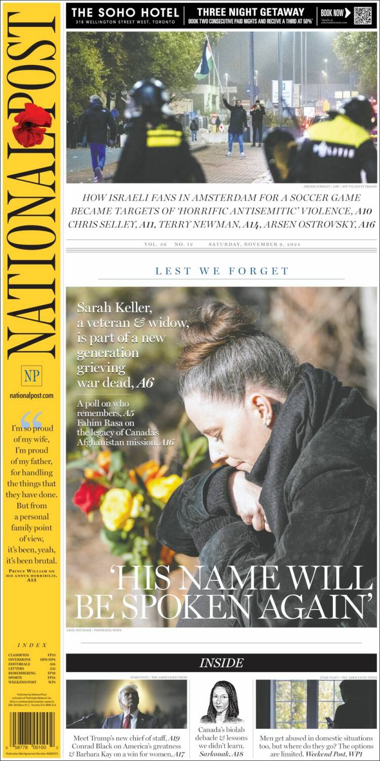 Portada de The National Post (Canadá)