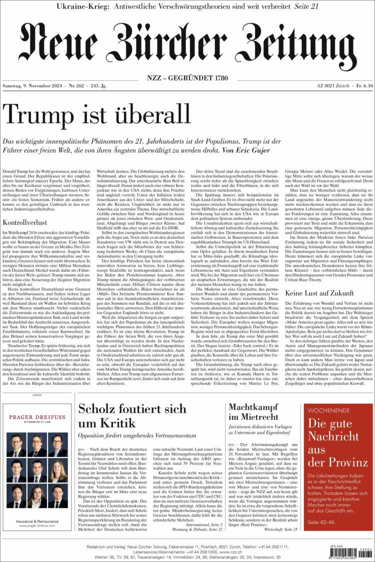 Portada de Neue Zürcher Zeitung (Suiza)