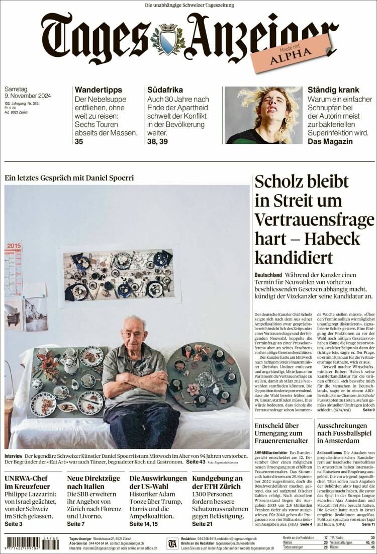 Portada de Tages-Anzeiger (Suiza)