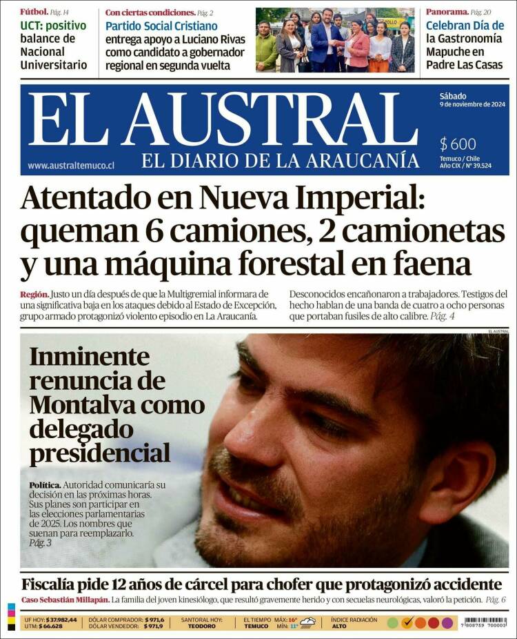 Portada de El Austral de Temuco (Chile)