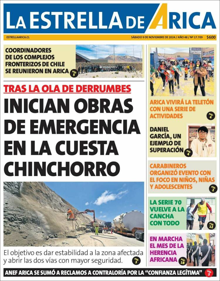 Portada de La Estrella de Arica (Chile)