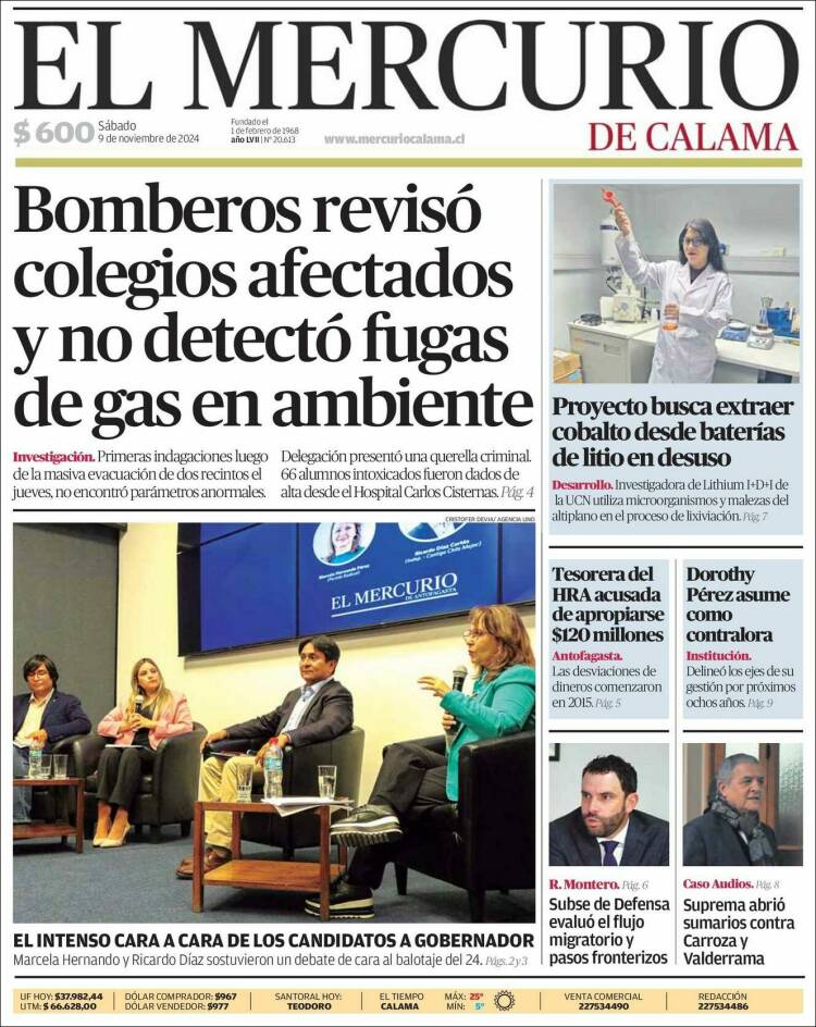 Portada de El Mercurio - Calama (Chile)