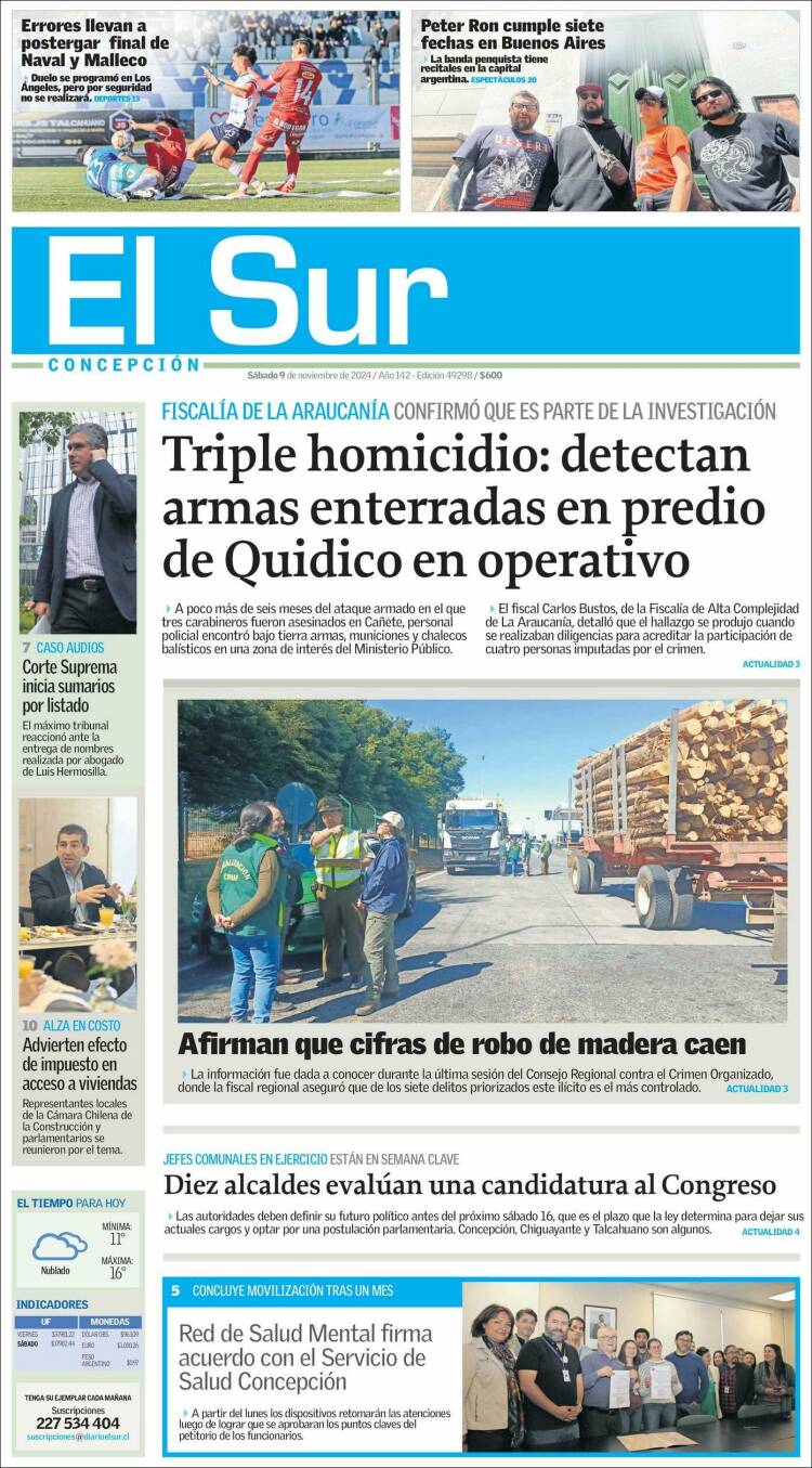 Portada de El Sur (Chile)