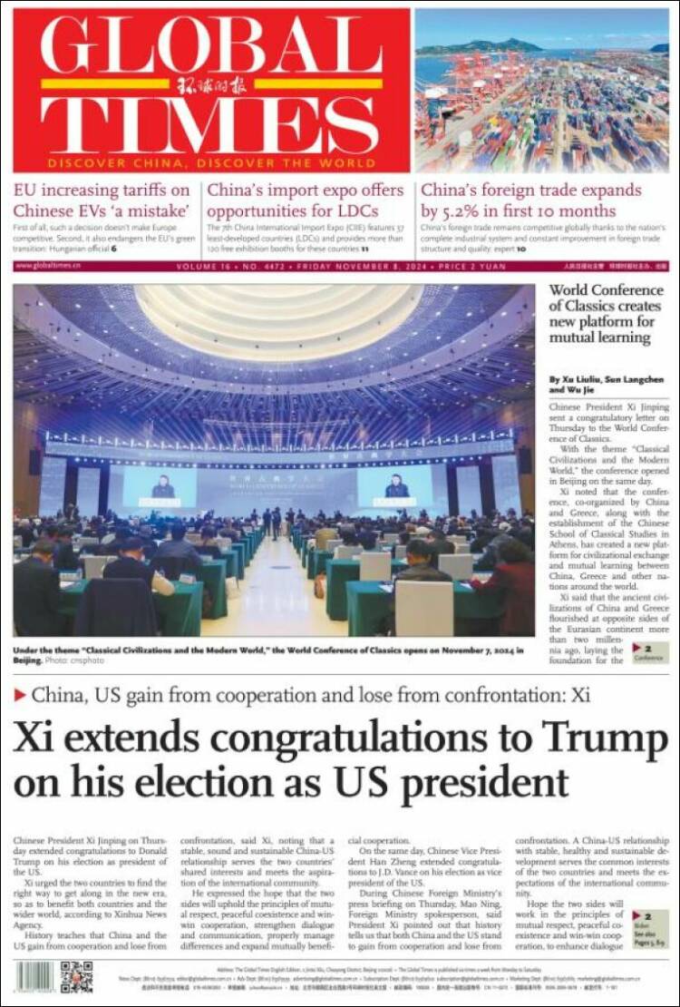 Portada de The Global Times (China)