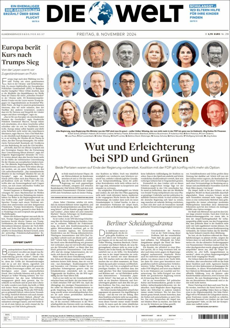 Portada de Die Welt (Alemania)