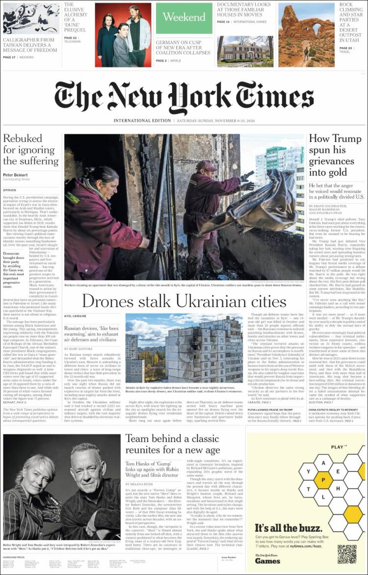 Portada de International New York Times (Europa)
