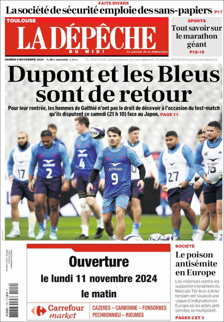 Portada de La Dépêche du Midi (Francia)