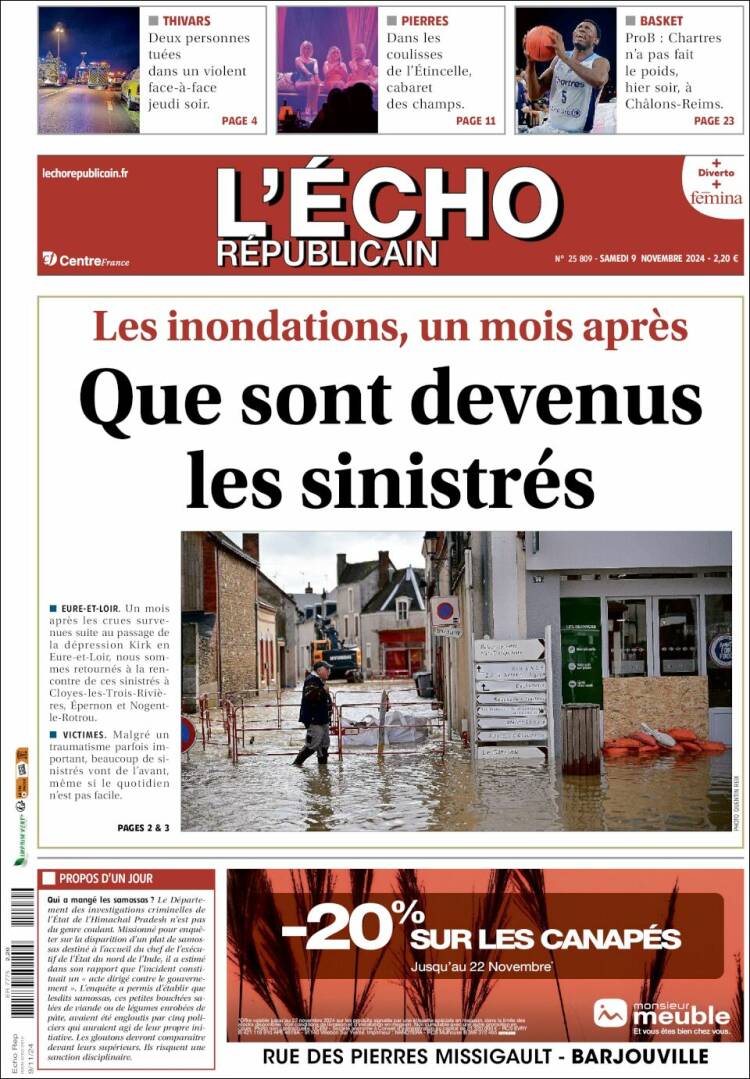 Portada de L'Echo Républicain (Francia)