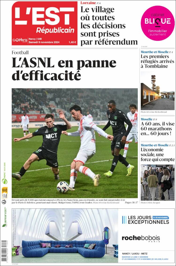 Portada de L'Est Republicain (Francia)