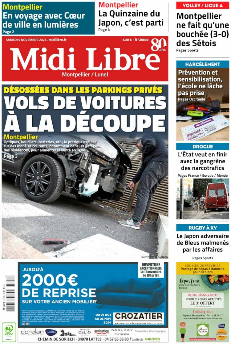 Portada de Midi Libre (Francia)