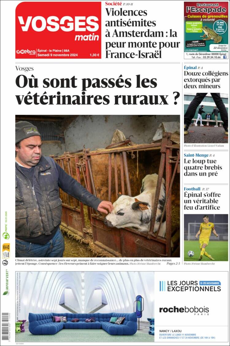 Portada de Vosges Matin (Francia)
