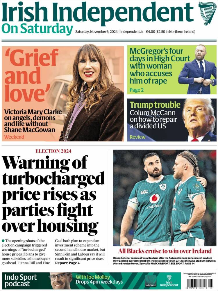 Portada de Irish Independent (Irlanda)