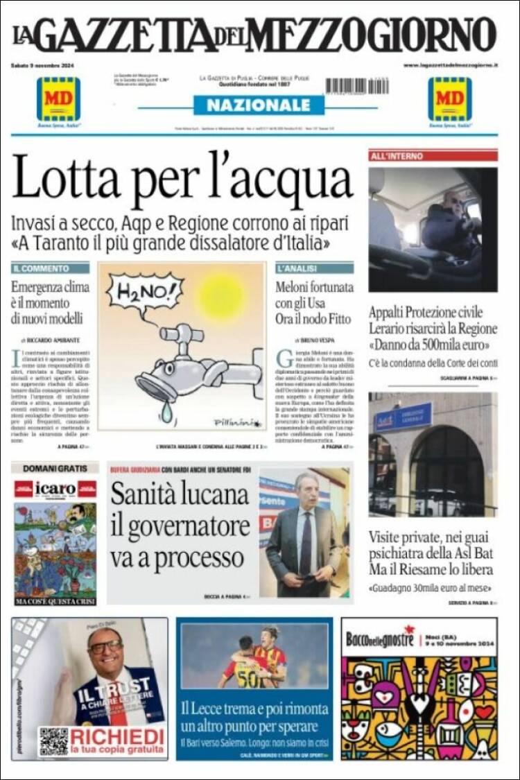 Portada de La Gazzetta del Mezzogiorno (Italia)