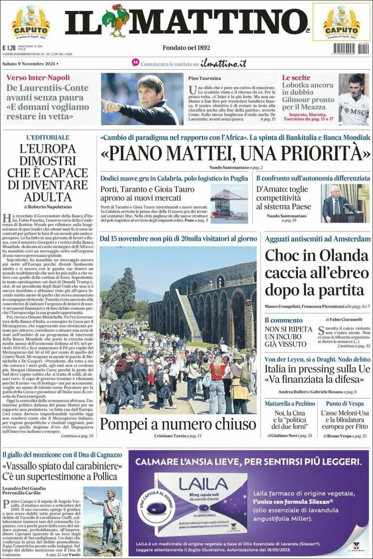 Portada de Il Mattino (Italia)