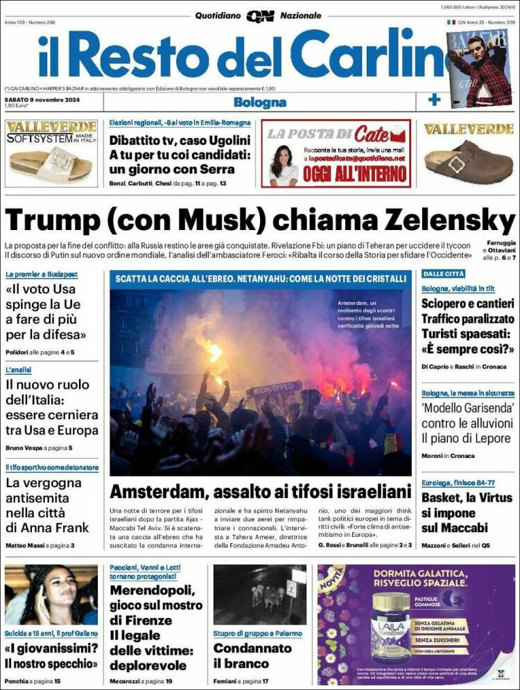 Portada de Il Resto del Carlino (Italia)