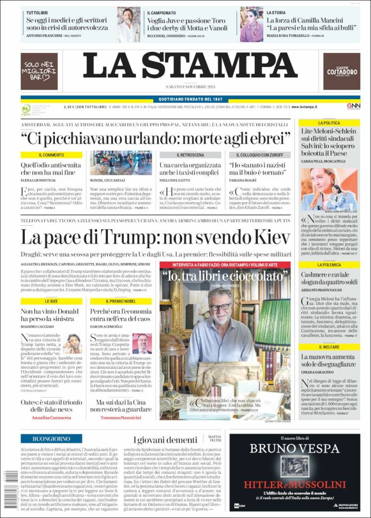 Portada de La Stampa (Italia)