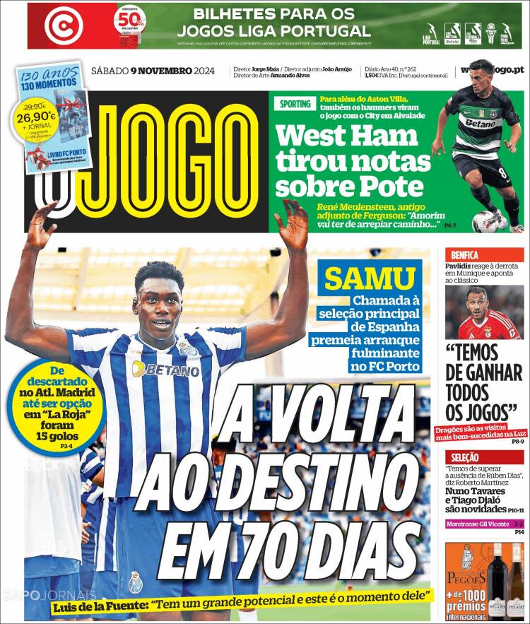 Portada de O Jogo (Portugal)