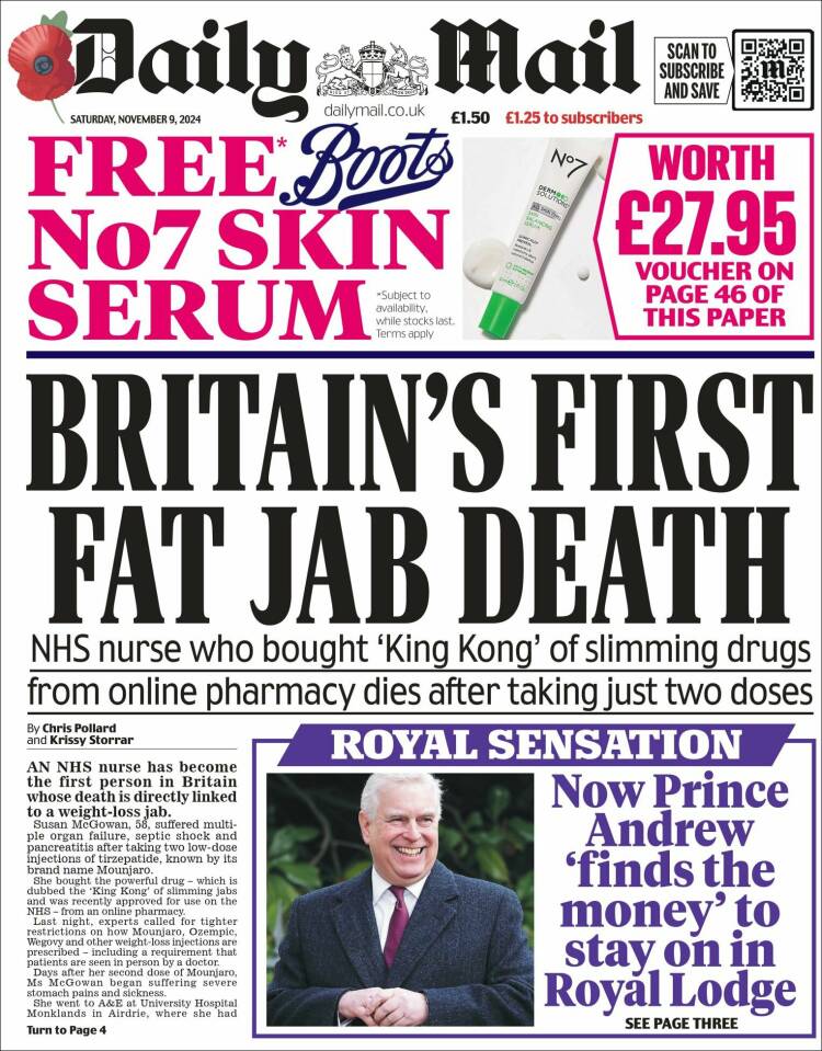 Portada de Daily Mail (Reino Unido)