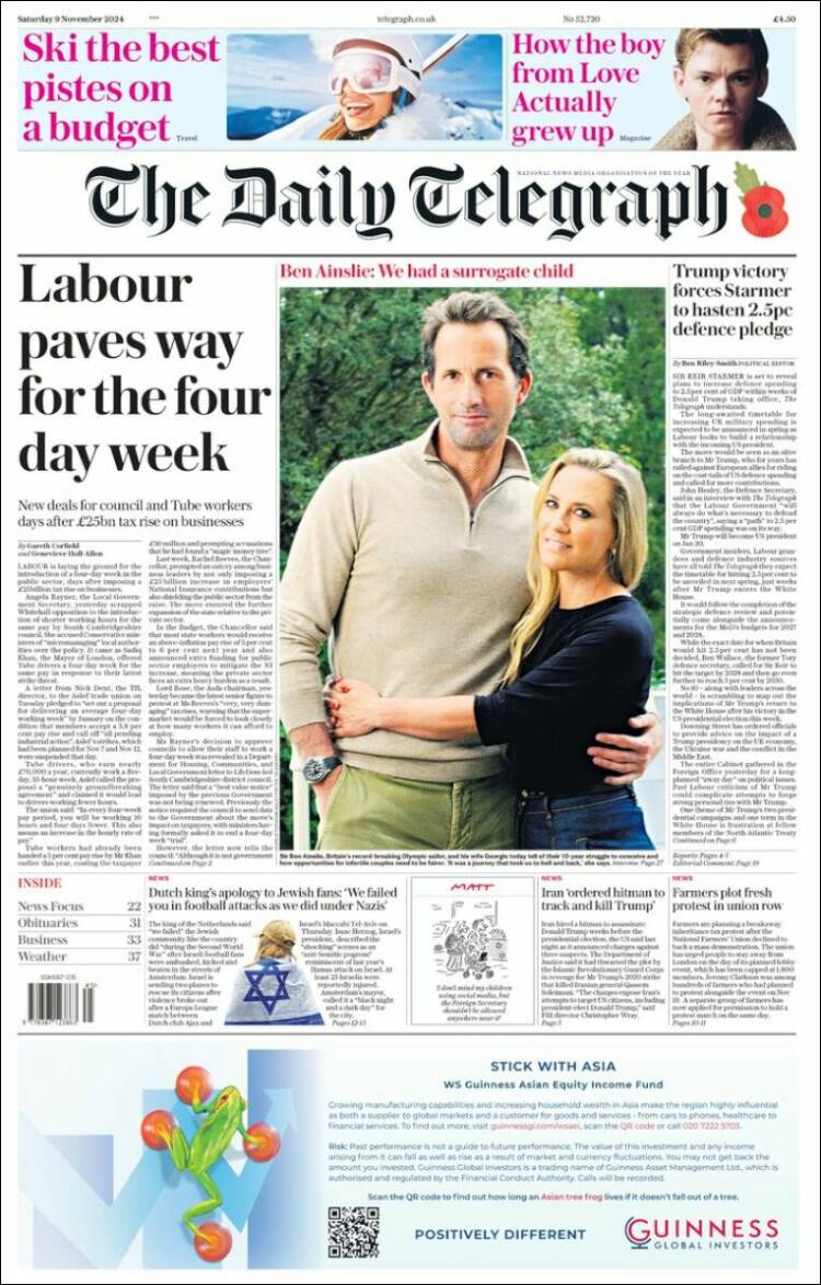 Portada de Daily Telegraph (Reino Unido)