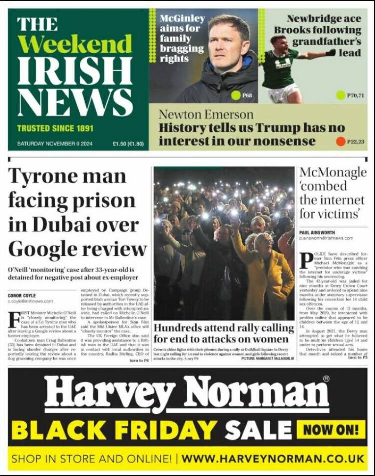 Portada de Irish News (Reino Unido)