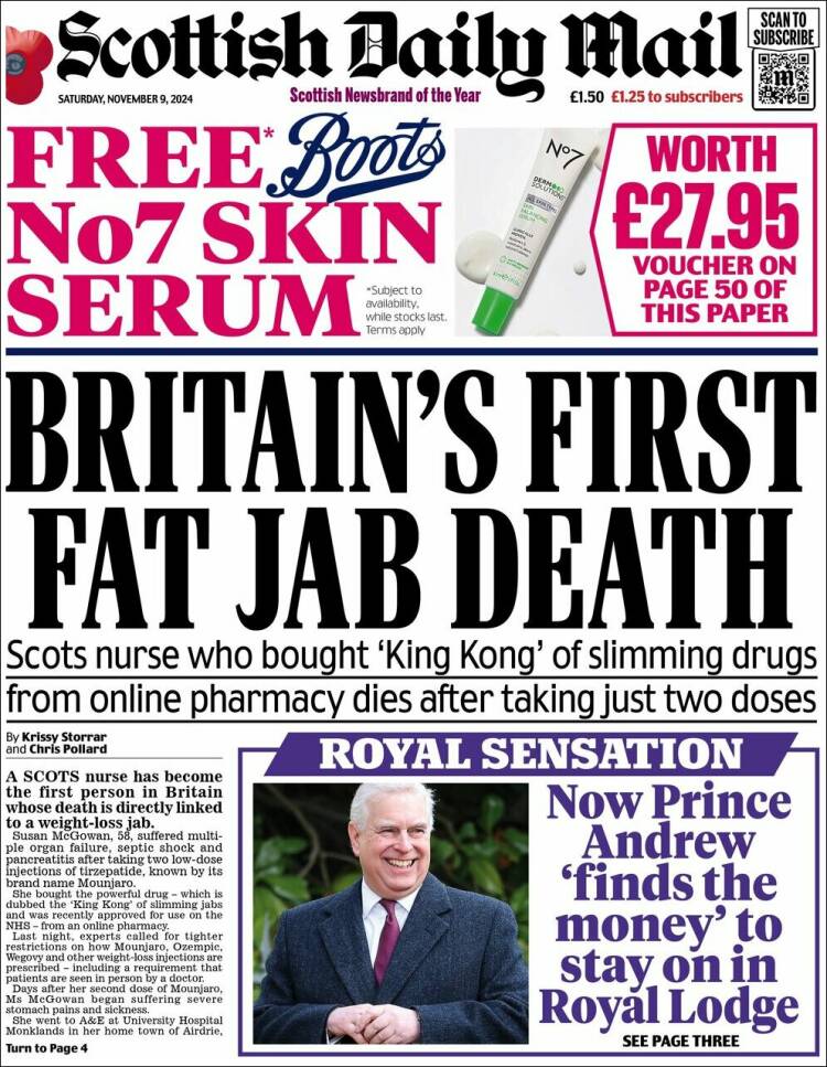 Portada de Scottish Daily Mail (Reino Unido)