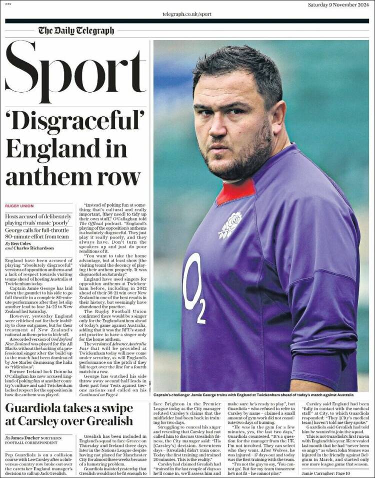 Portada de Telegraph Sport (Reino Unido)