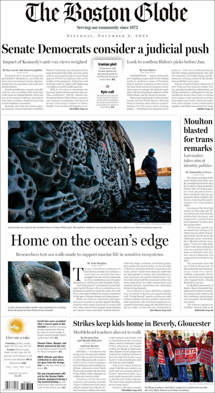 Portada de Boston Globe (USA)