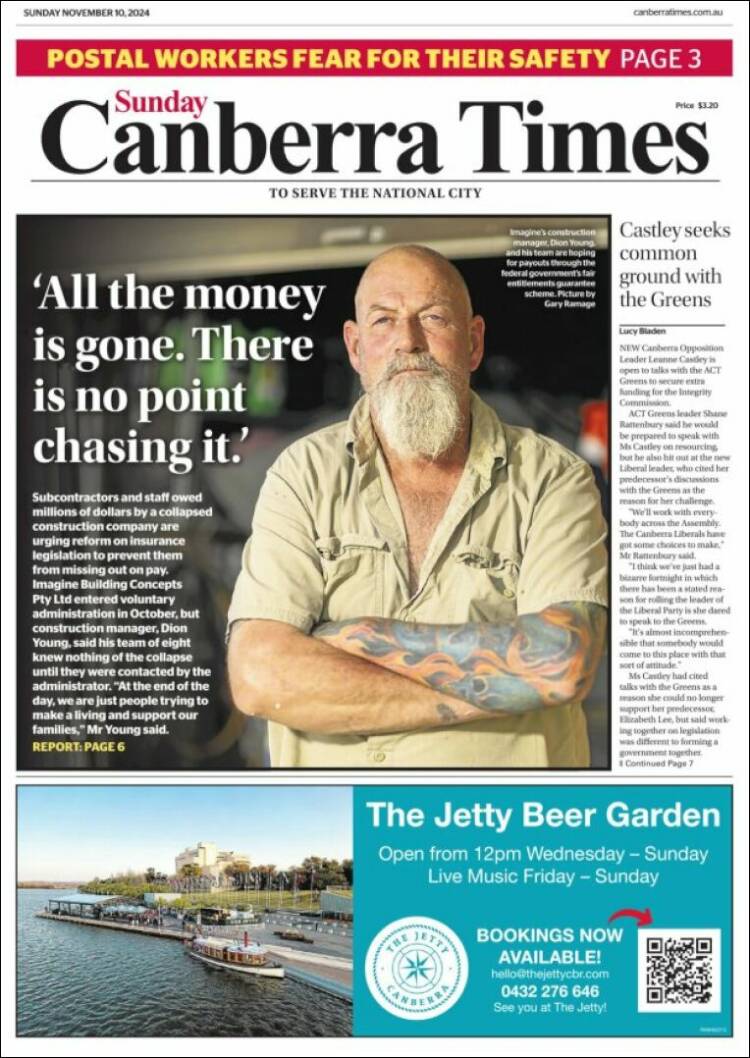 Portada de The Canberra Times (Australia)