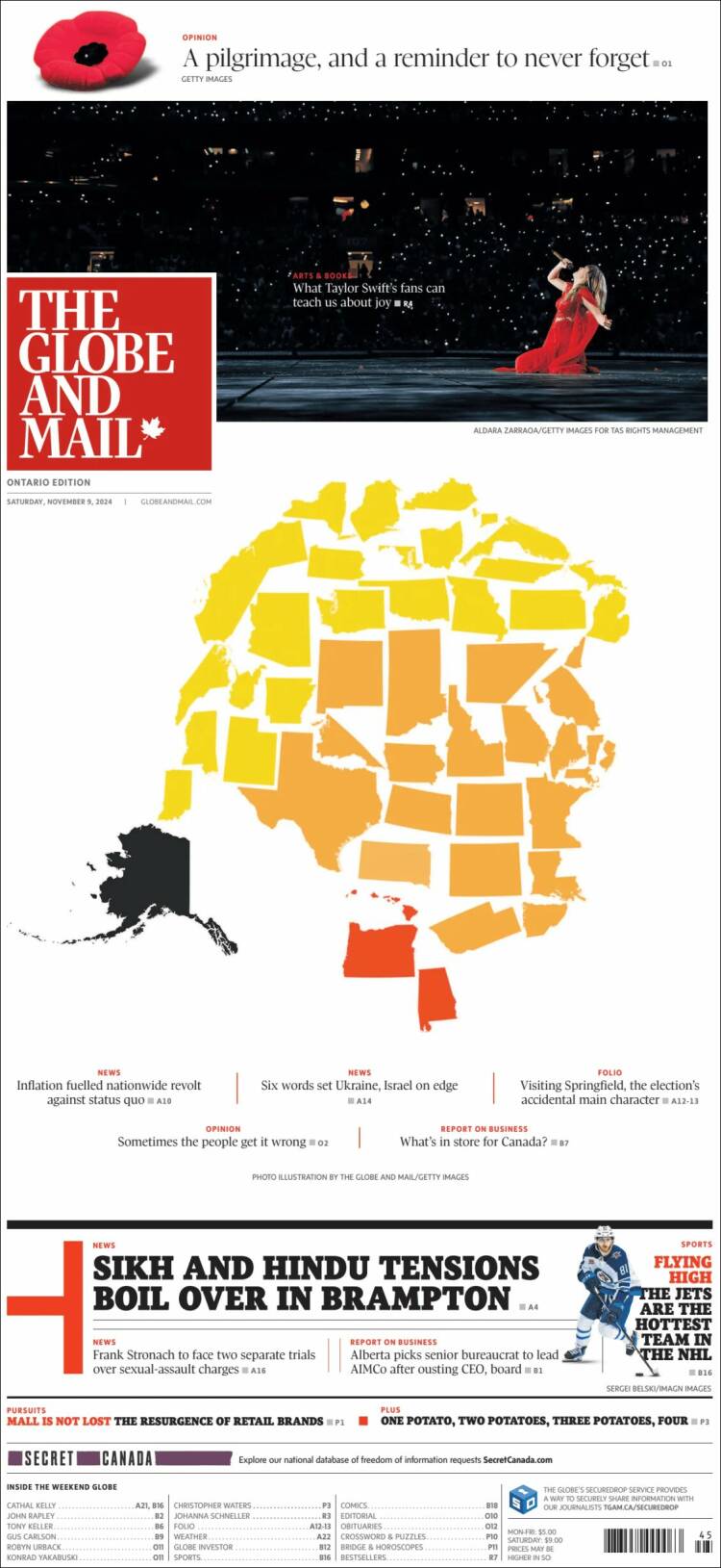 Portada de The Globe and Mail (Canadá)