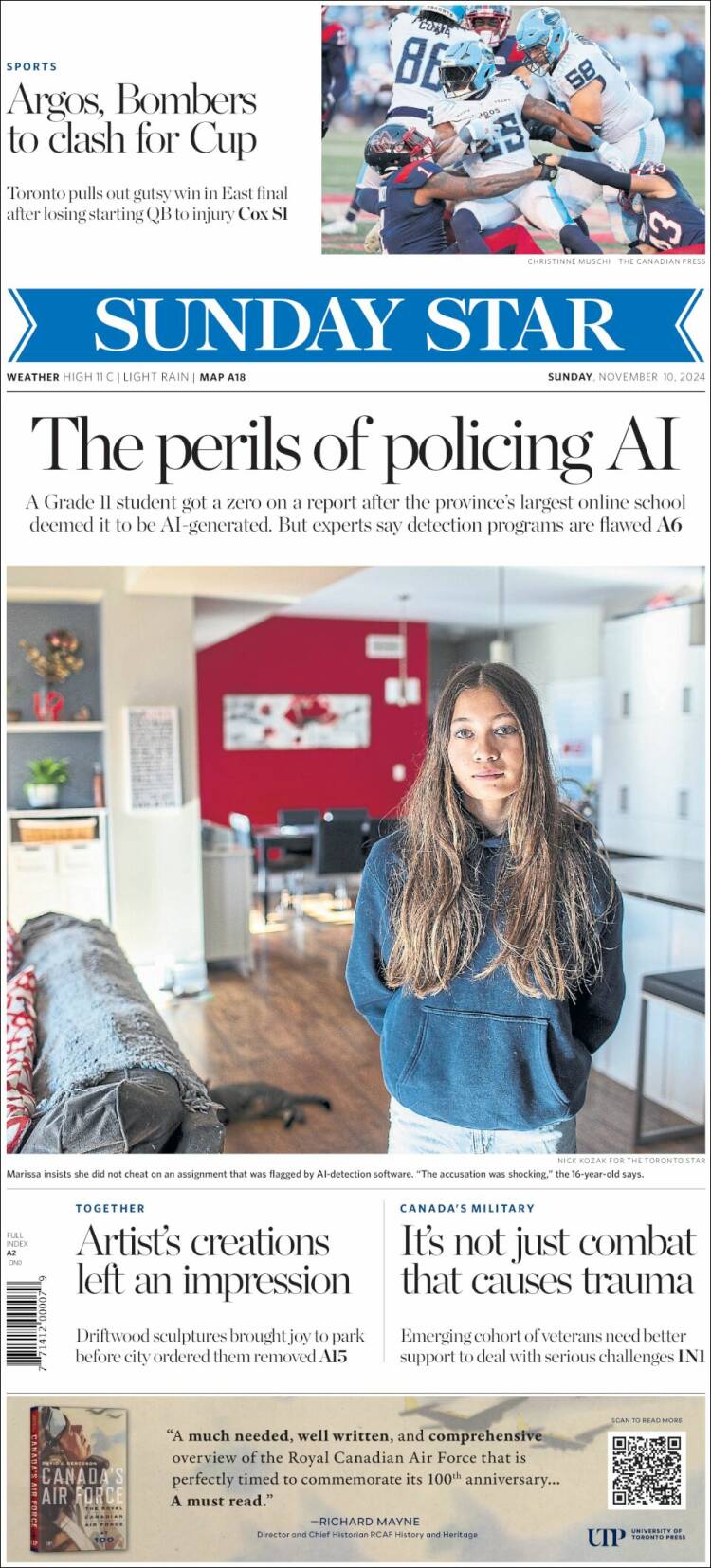 Portada de The Toronto Star (Canadá)