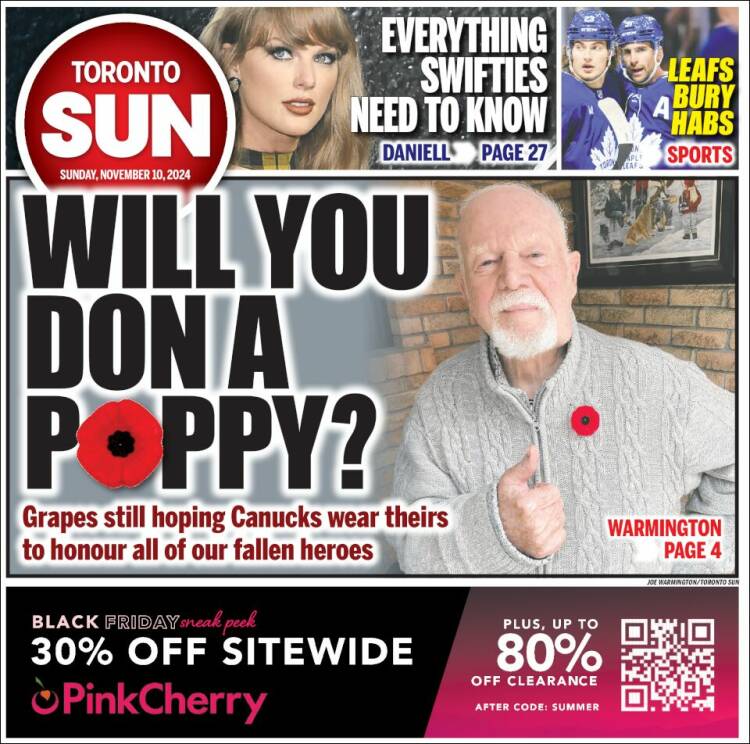 Portada de The Toronto Sun (Canadá)