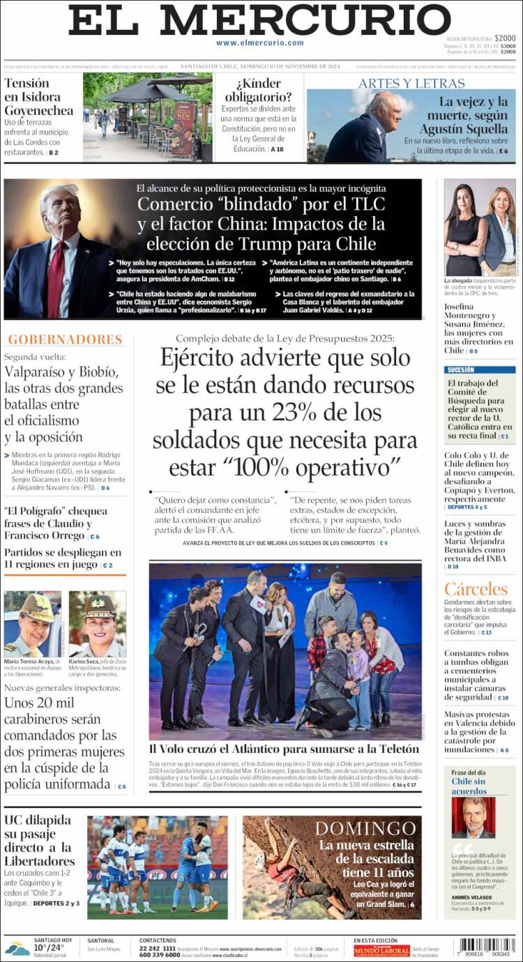 Portada de El Mercurio (Chile)