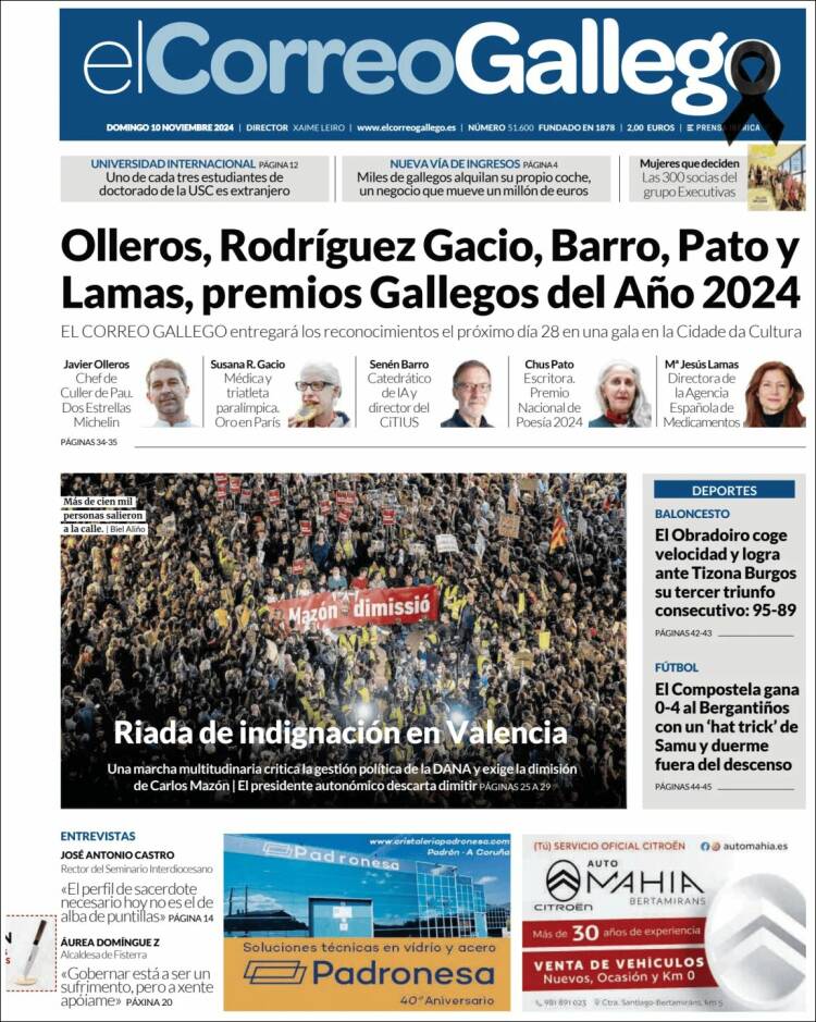 Portada de El Correo Gallego (España)