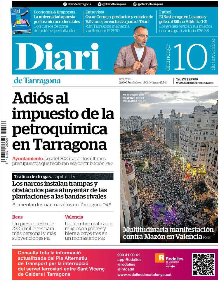 Portada de Diari de Tarragona (España)