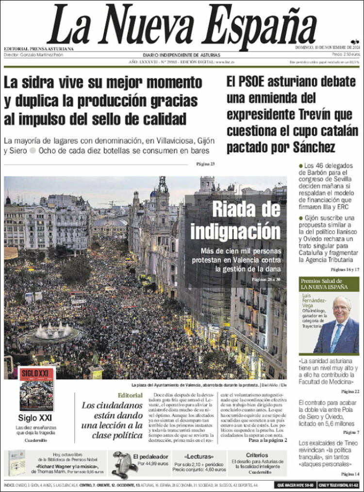 Portada de La Nueva España (España)