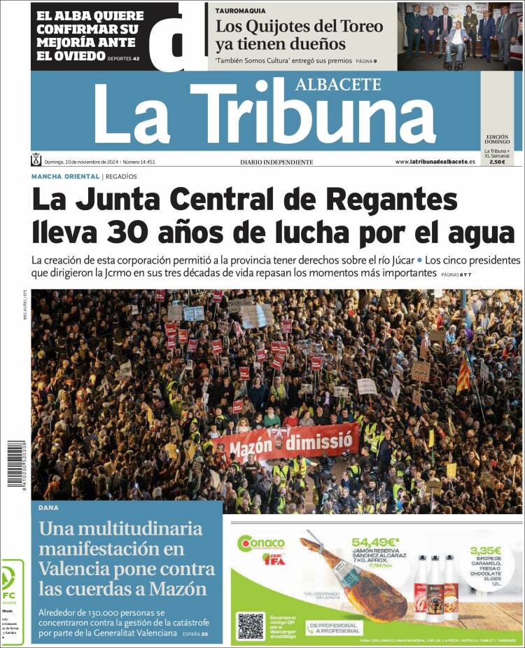 Portada de La Tribuna de Albacete (España)