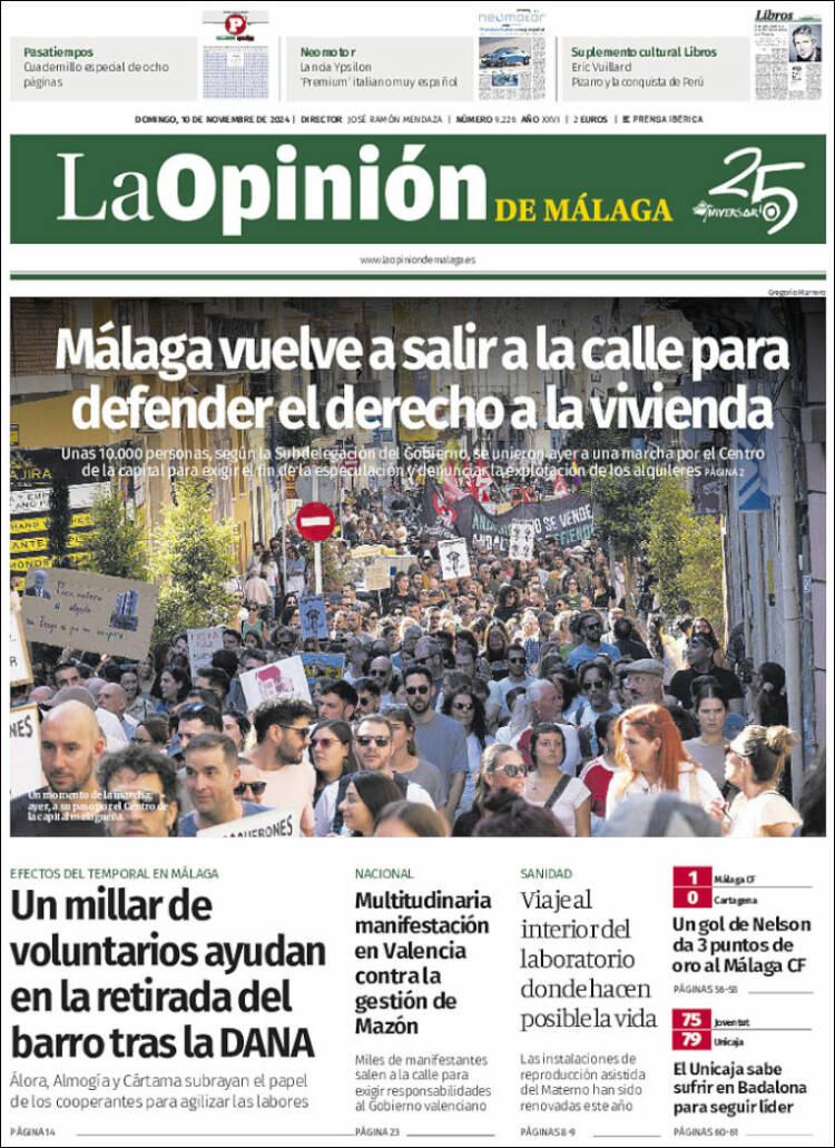 Portada de La Opinión de Málaga (España)