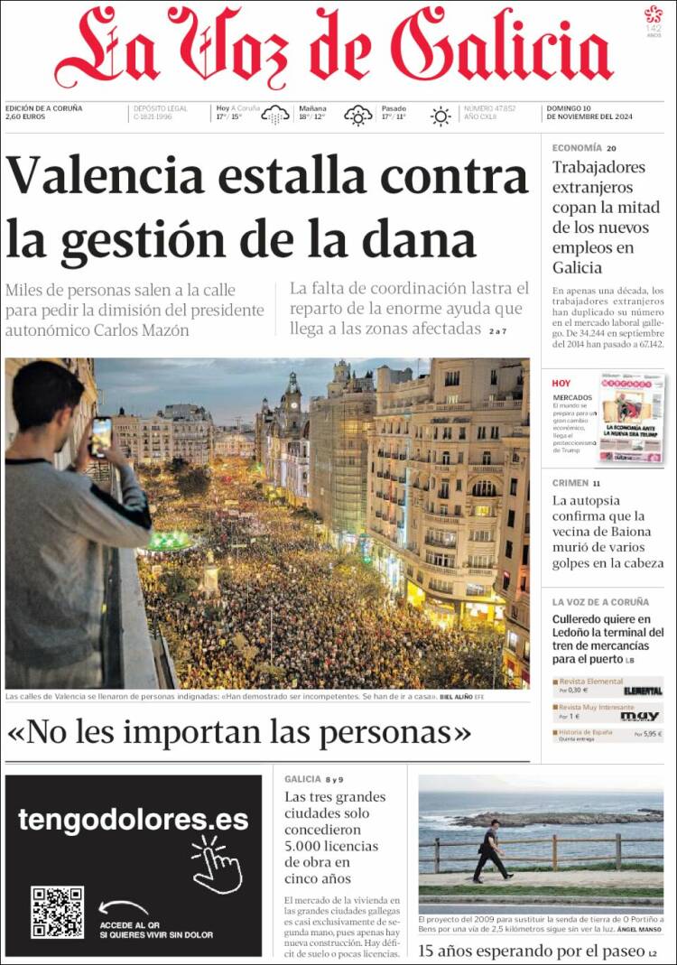 Portada de La Voz de Galicia (España)