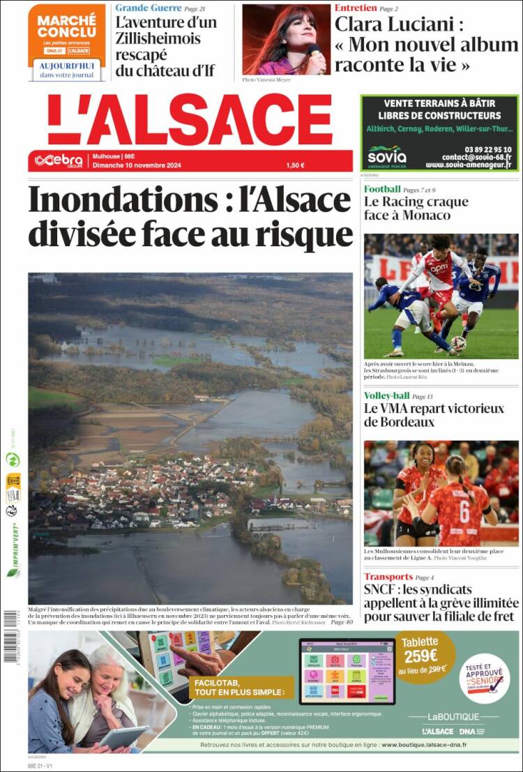 Portada de Journal L'Alsace (Francia)