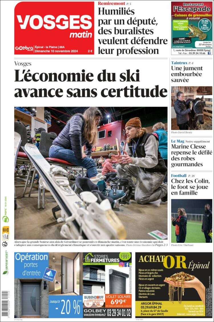 Portada de Vosges Matin (Francia)