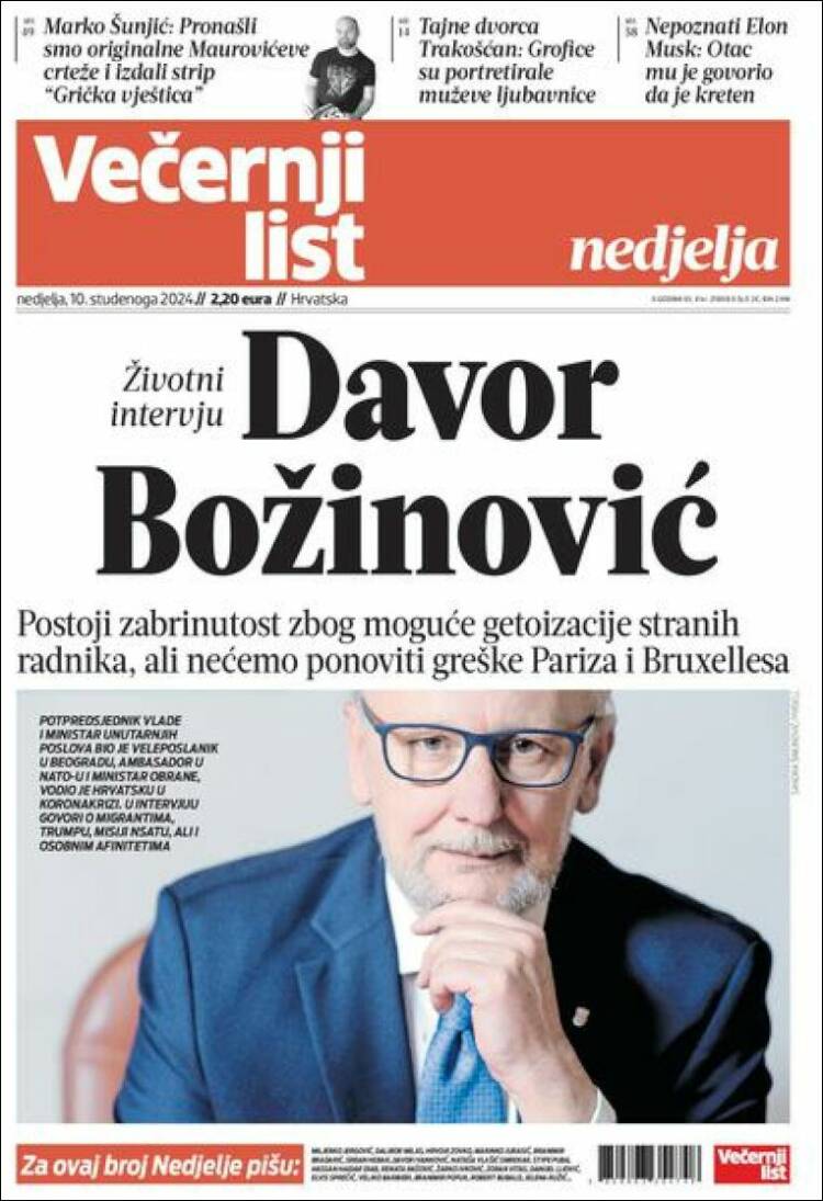 Portada de Večernji (Croacia)